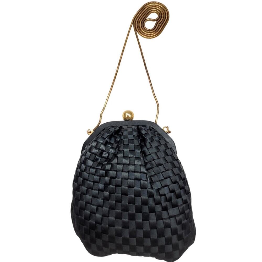 Vintage La Regale 80s Woven Black Bag with Snake Chain‎ Strap Crossbody Purse